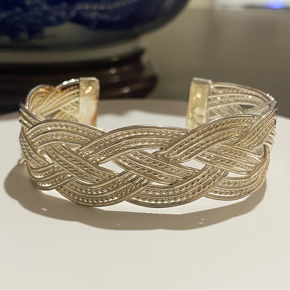 VTG Sterling Silver 925 Braided Cuff Bracelet Woven Rope Textured Bangle 32g
